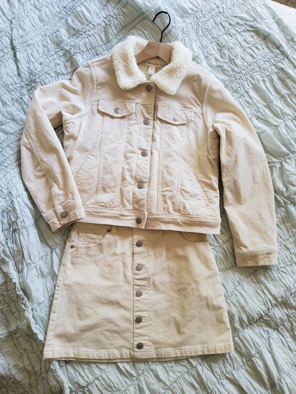 CAT & JACK Cream Sherpa Lined Corduroy Jacket & Matching Skirt Set